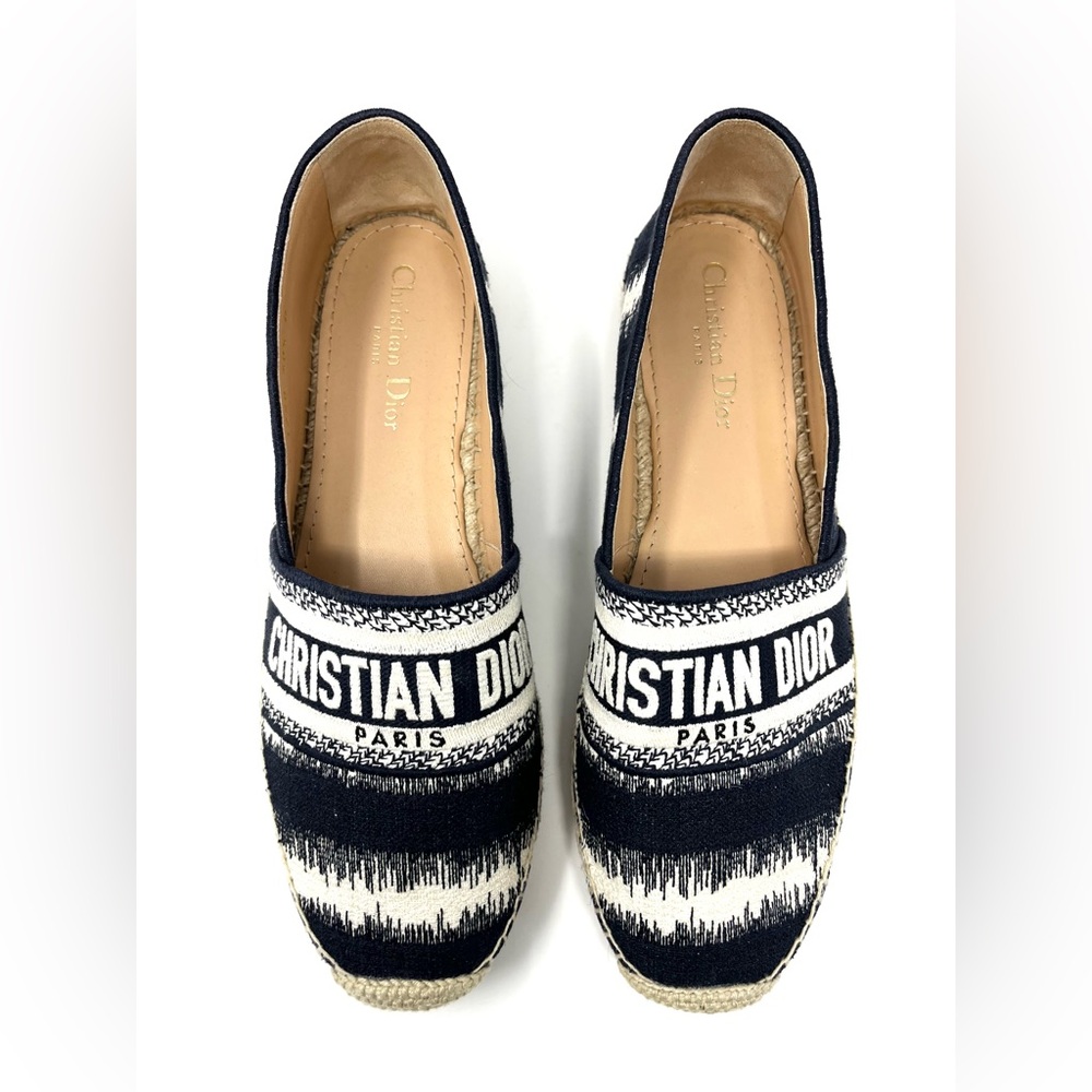 Christian Dior Granville Logo Flat Espadrilles Flats Shoes Blue White 40.5 10.5